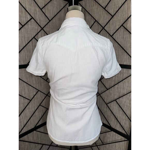 Levi’s Women’s White Denim Short Sleeves Button Up S Western Pocketed Collared - Picture 2 of 4